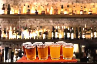 beer flight at a brewery