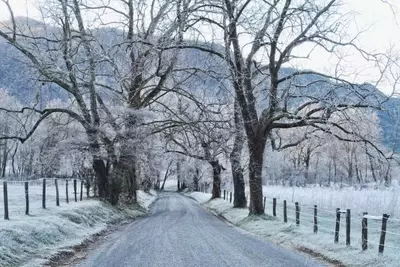 cades cove in winter with frost on the ground