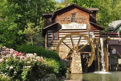 The Dollywood Grist Mill on a spring day.