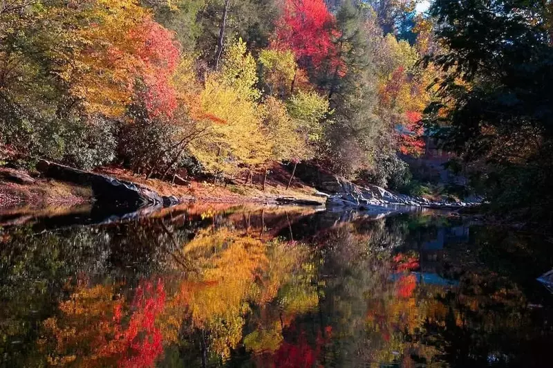 Fall colors along the river in Pigeon Forge TN.