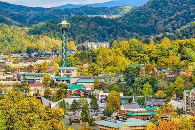 view of downtown Gatlinburg in the fall