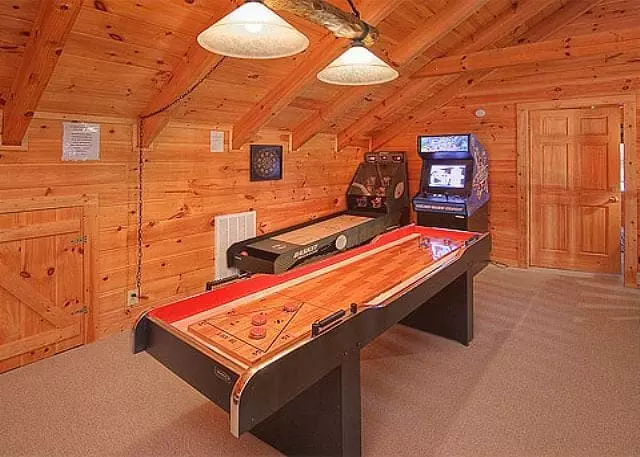 Bearfoott Lodge game room 4 bedroom cabin rental in Gatlinburg TN