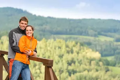 couple hiking during a honeymoon in Pigeon Forge